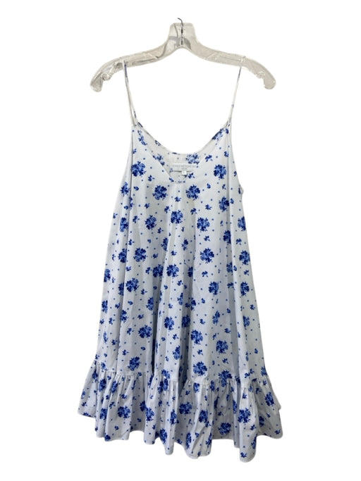 Caroline Constas Size Large White & Blue Cotton Blend Spaghetti Strap Dress White & Blue / Large