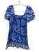 Farm Rio Size M Blue & White Cotton Smocked Abstract Print Ruffle Trim Dress Blue & White / M