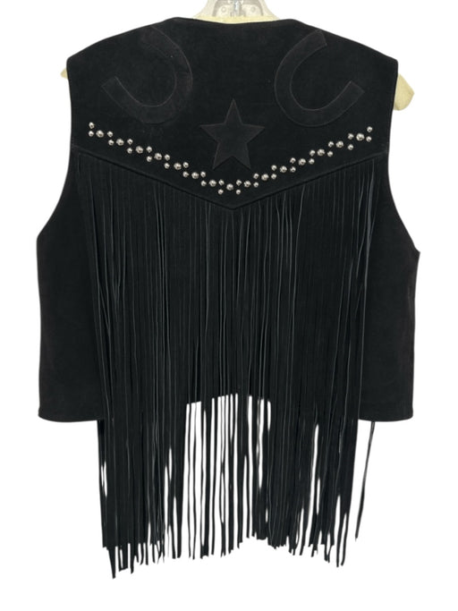 Western and Co. Size M Black Suede Studded Fringe Open Front Vest Black / M