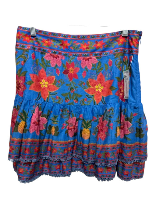 Farm Rio Size L Blue, Red & Multi Cotton floral print Lace Trim Tiered Skirt Blue, Red & Multi / L