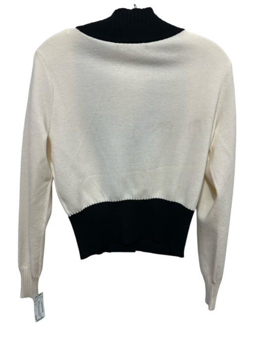 Mo & Co Size S Cream White & Black Wool Blend Color Block Two Button Sweater Cream White & Black / S