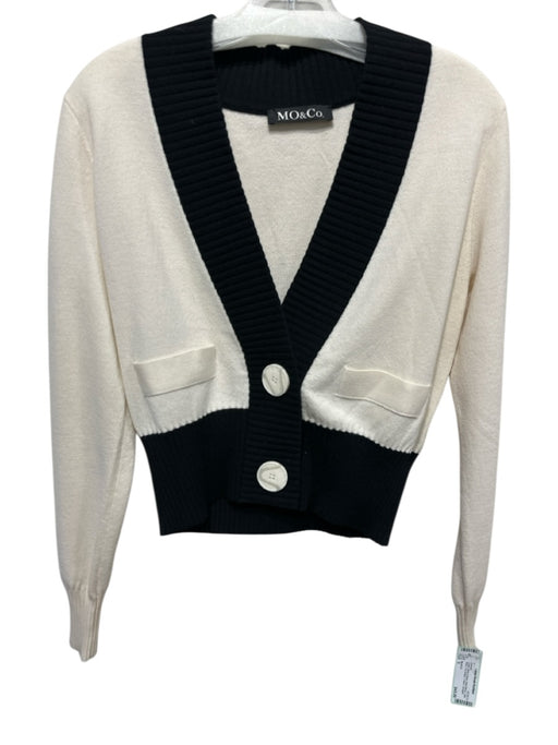 Mo & Co Size S Cream White & Black Wool Blend Color Block Two Button Sweater Cream White & Black / S
