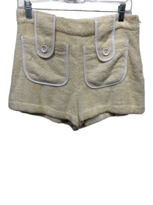 La Veste Size L Yellow & White Cotton Terry Cloth Patch Pocket Mini Shorts Yellow & White / L