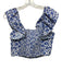 Cara Cara Size M White & Blue Cotton Floral & Leaf Print Ruffle Straps Top White & Blue / M