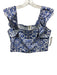 Cara Cara Size M White & Blue Cotton Floral & Leaf Print Ruffle Straps Top White & Blue / M