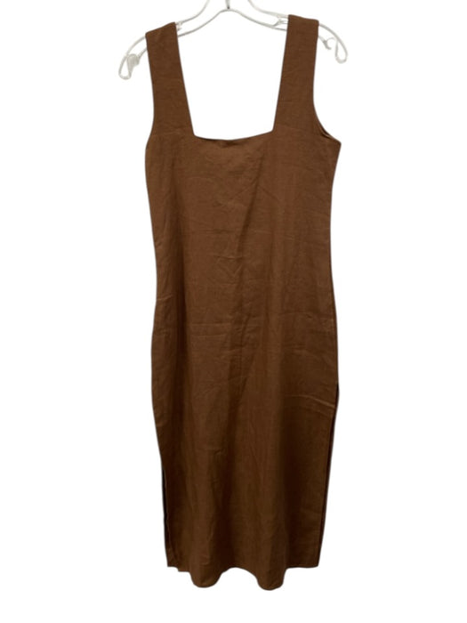 FREE the Label Size S Brown Linen Sleeveless Square Neck Side Slits Dress Brown / S