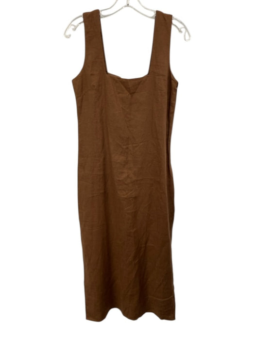 FREE the Label Size S Brown Linen Sleeveless Square Neck Side Slits Dress Brown / S