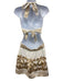 Lace Size M White & Gold Viscose Blend Tie Back Halter metallic embroidery Dress White & Gold / M