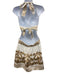 Lace Size L White & Gold Viscose Blend Tie Back Halter metallic embroidery Dress White & Gold / L