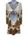 Lace Size M White & Brown No Fabric Tag Tie Back Long Flare Sleeve Dress White & Brown / M