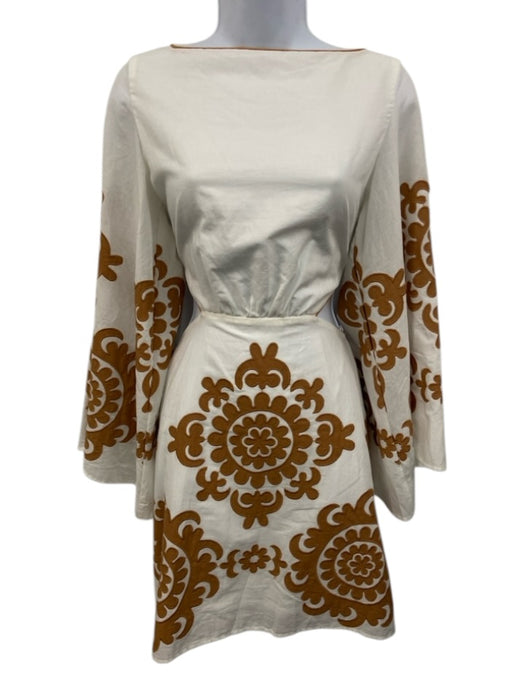 Lace Size M White & Brown No Fabric Tag Tie Back Long Flare Sleeve Dress White & Brown / M