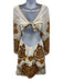 Lace Size L White & Brown No Fabric Tag Tie Back Long Flare Sleeve Dress White & Brown / L
