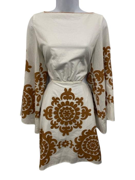 Lace Size L White & Brown No Fabric Tag Tie Back Long Flare Sleeve Dress White & Brown / L