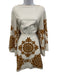 Lace Size L White & Brown No Fabric Tag Tie Back Long Flare Sleeve Dress White & Brown / L
