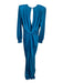 Zhivago Size 4 Teal Blue Polyester Blend Satin Shoulder Pads V Neck Gown Teal Blue / 4