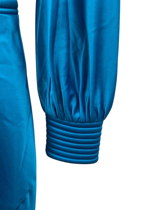 Zhivago Size 4 Teal Blue Polyester Blend Satin Shoulder Pads V Neck Gown Teal Blue / 4
