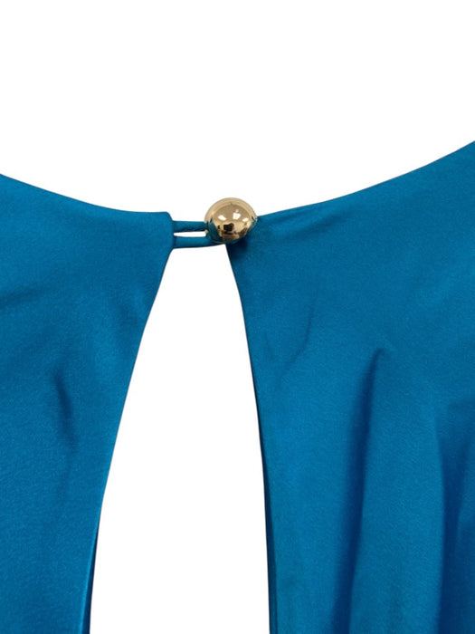 Zhivago Size 4 Teal Blue Polyester Blend Satin Shoulder Pads V Neck Gown Teal Blue / 4