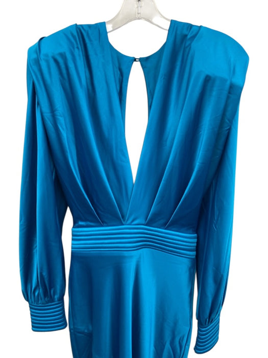 Zhivago Size 4 Teal Blue Polyester Blend Satin Shoulder Pads V Neck Gown Teal Blue / 4