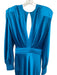 Zhivago Size 4 Teal Blue Polyester Blend Satin Shoulder Pads V Neck Gown Teal Blue / 4