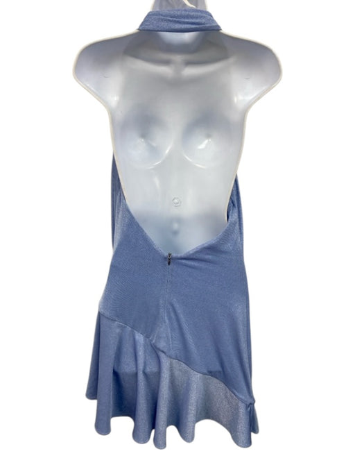Azulu Size M Ice Blue Rayon Blend Metallic Thread One Shoulder Ruched side Dress Ice Blue / M