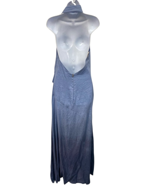 Azulu Size M Blue Linen Halter Gradient Ruched side Front Slit Dress Blue / M