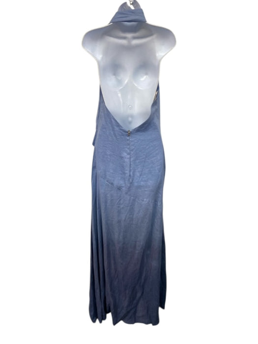 Azulu Size M Blue Linen Halter Gradient Ruched side Front Slit Dress Blue / M