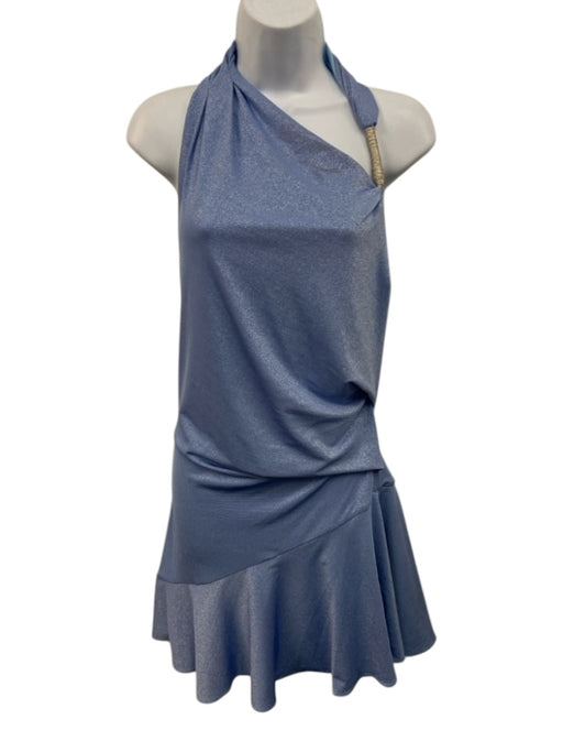 Azulu Size S Ice Blue Rayon Blend Metallic Thread One Shoulder Ruched side Dress Ice Blue / S
