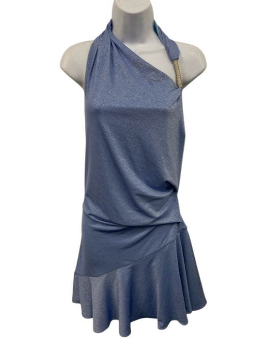Azulu Size S Ice Blue Rayon Blend Metallic Thread One Shoulder Ruched side Dress Ice Blue / S