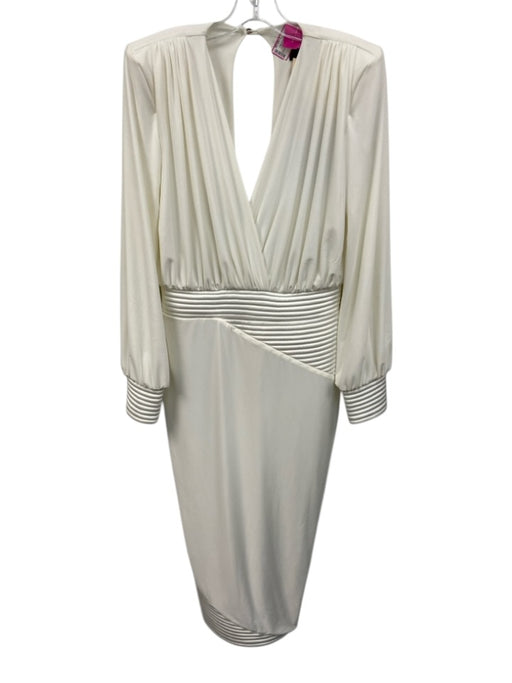 Zhivago Size 8 White Polyester Blend Long Balloon Sleeve Shoulder Pads Dress White / 8