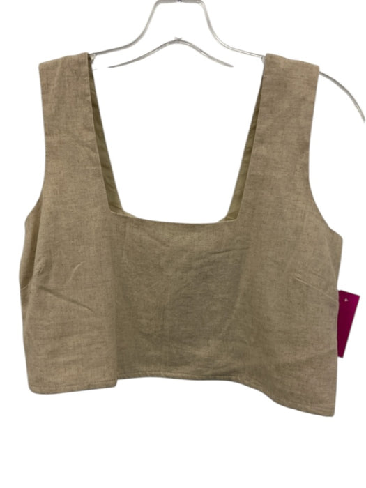 FREE the Label Size XS Beige Linen & Cotton Sleeveless Square Neck Short Set Beige / XS