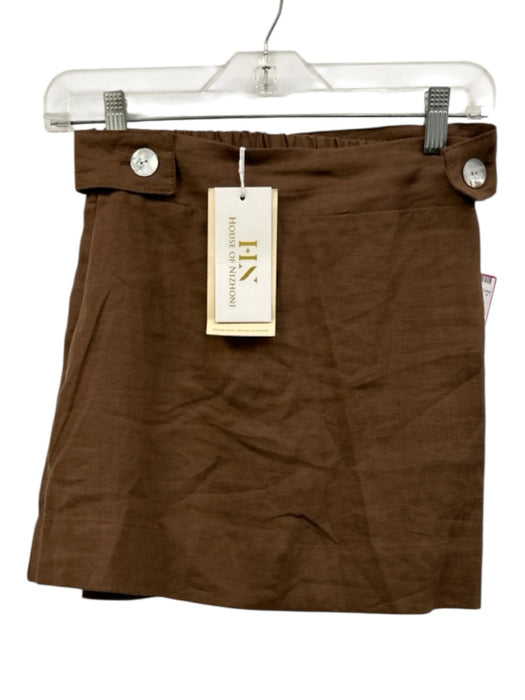 FREE the Label Size XS Brown Linen Elastic Back Button Detail Mini Skirt Brown / XS