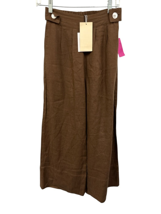 FREE the Label Size XS Brown Linen Elastic Back Button Detail Wide Leg Pants Brown / XS