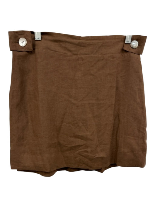 FREE the Label Size L Brown Linen Elastic Back Button Detail Mini Skirt Brown / L