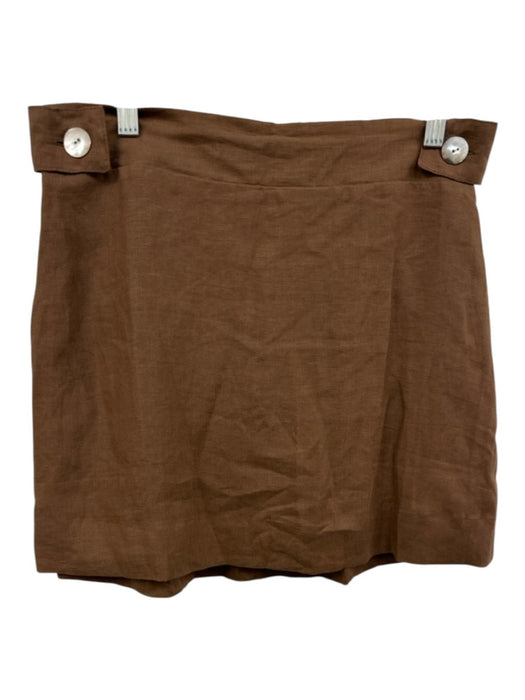 FREE the Label Size L Brown Linen Elastic Back Button Detail Mini Skirt Brown / L