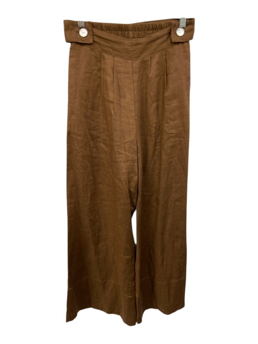 FREE the Label Size S Brown Linen Elastic Back Button Detail Pleated Front Pants Brown / S