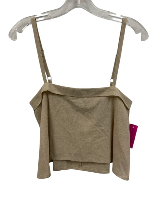 FREE the Label Size XS Beige Linen & Cotton Spaghetti Strap Keyhole Back Top Beige / XS