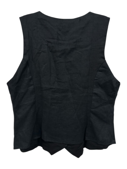 FREE the Label Size L Black Linen Sleeveless Button Front V Neck Vest Top Black / L