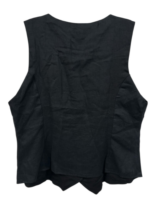 FREE the Label Size L Black Linen Sleeveless Button Front V Neck Vest Top Black / L