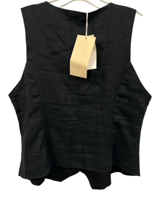 FREE the Label Size L Black Linen Sleeveless Button Front V Neck Vest Top Black / L