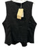 FREE the Label Size L Black Linen Sleeveless Button Front V Neck Vest Top Black / L