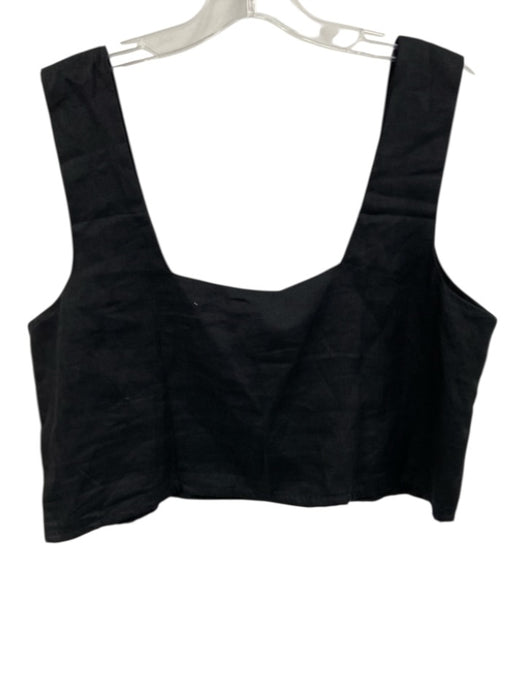 FREE the Label Size L Black Linen Sleeveless Square Neck Crop Top Black / L