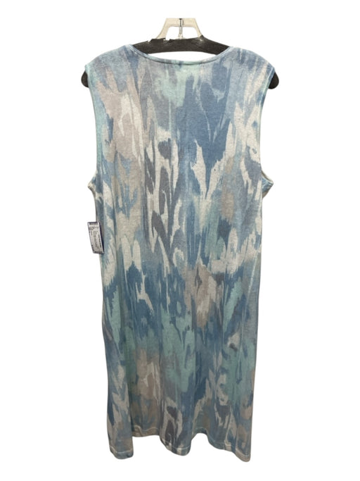Kinross Size L Blue & White Linen Knit Sleeveless Knee Length Abstract Dress Blue & White / L