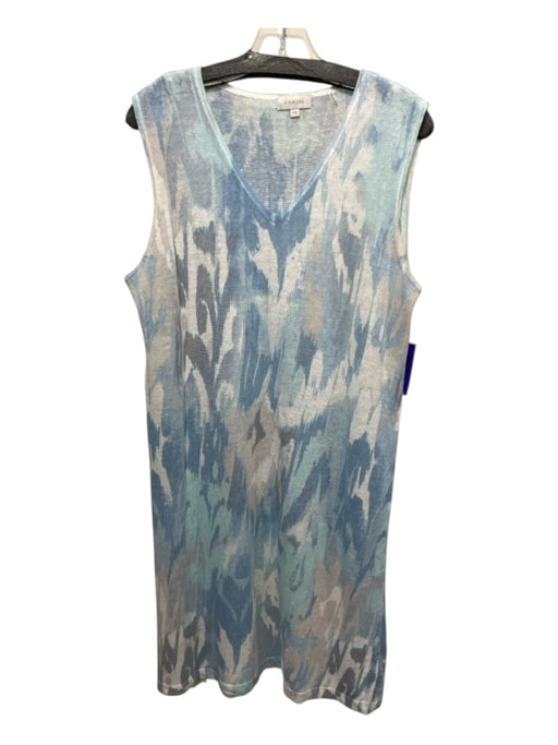 Kinross Size L Blue & White Linen Knit Sleeveless Knee Length Abstract Dress Blue & White / L