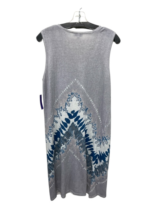 Kinross Size L Gray, White, Blue Linen Knit Sleeveless Knee Length Tie Dye Dress Gray, White, Blue / L