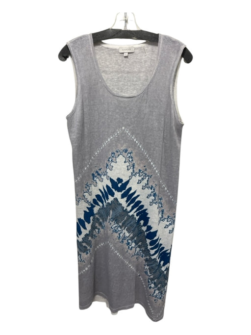 Kinross Size L Gray, White, Blue Linen Knit Sleeveless Knee Length Tie Dye Dress Gray, White, Blue / L