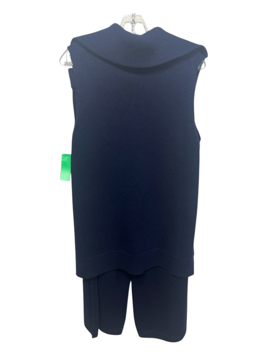 Lafayette 148 Size L/M Navy Blue Wool & Cotton Sleeveless Knit Wide Leg Pant Set Navy Blue / L/M
