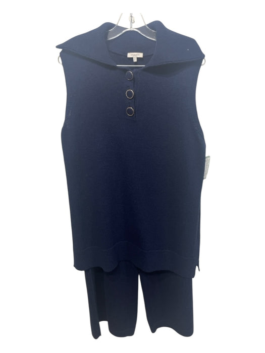 Lafayette 148 Size L/M Navy Blue Wool & Cotton Sleeveless Knit Wide Leg Pant Set Navy Blue / L/M
