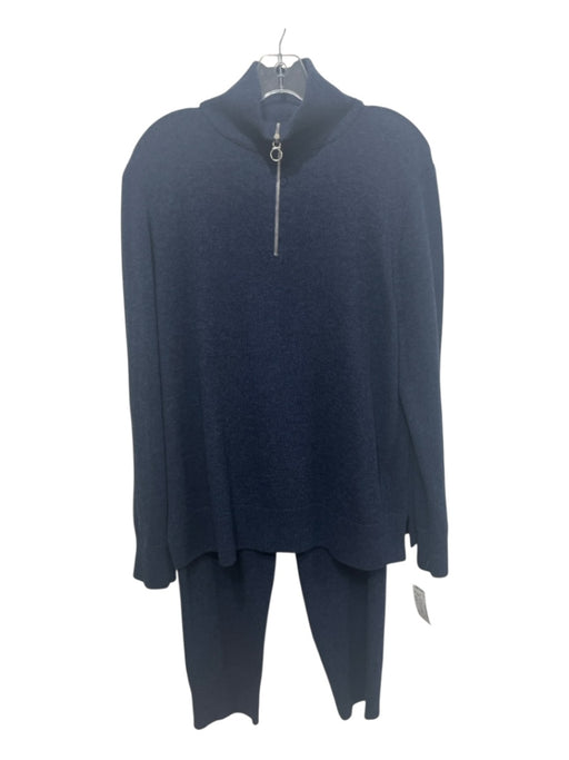 Lafayette 148 Size XL/M Navy Blue Wool & Cashmere 1/4 Zip Pullover Pant Set Navy Blue / XL/M