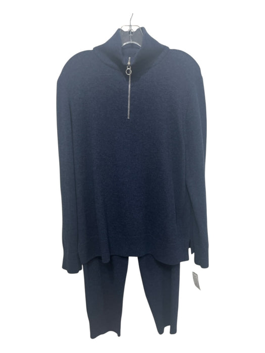 Lafayette 148 Size XL/M Navy Blue Wool & Cashmere 1/4 Zip Pullover Pant Set Navy Blue / XL/M