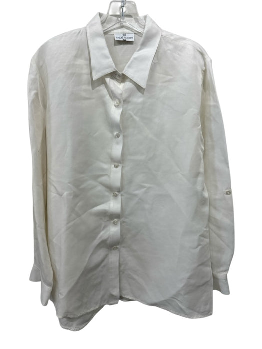 Chloe Kristyn Size L Cream White Cupro, Linen, Tencel Long Sleeve Buttons Top Cream White / L
